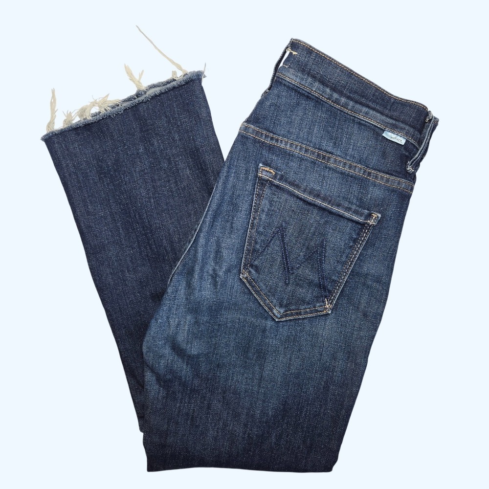 Mother Insider Crop Step Fray Jeans Clean Sweep Womens Size 29 Indigo Flare